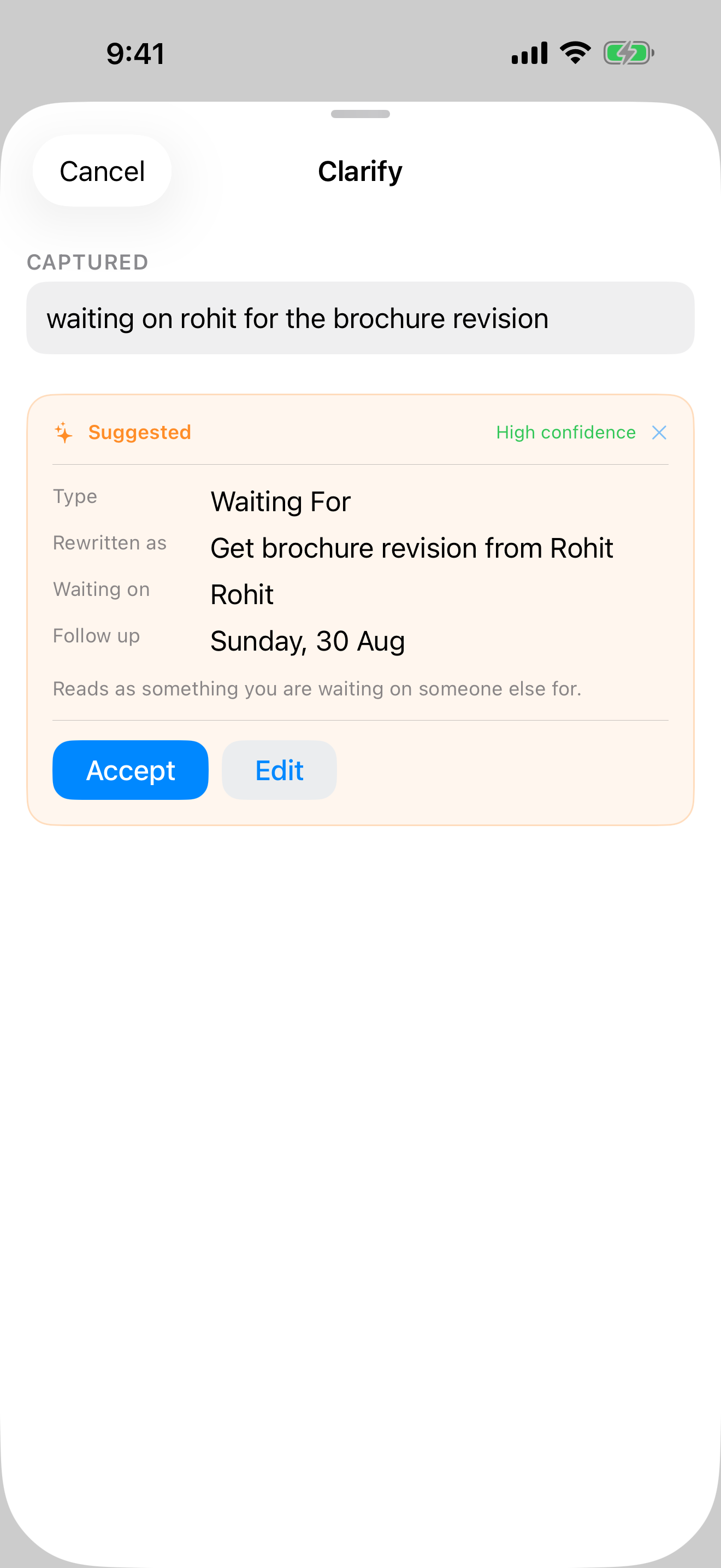 Divit asking permission before sending a capture to OpenAI, with the proposed classification shown and Approve or Dismiss offered.